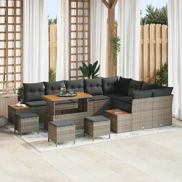 Ensemble de canapé de jardin 13 pcs Gris Poly rotin