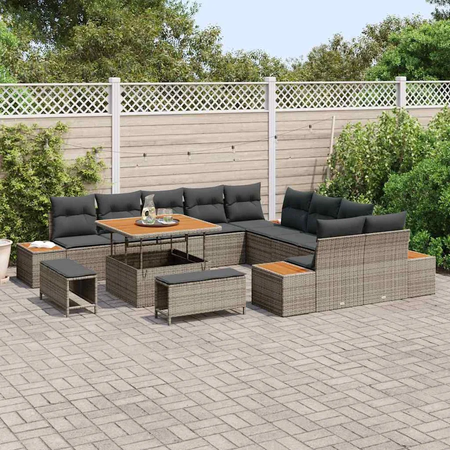 Ensemble de canapé de jardin 13 pcs Gris Poly rotin - 3