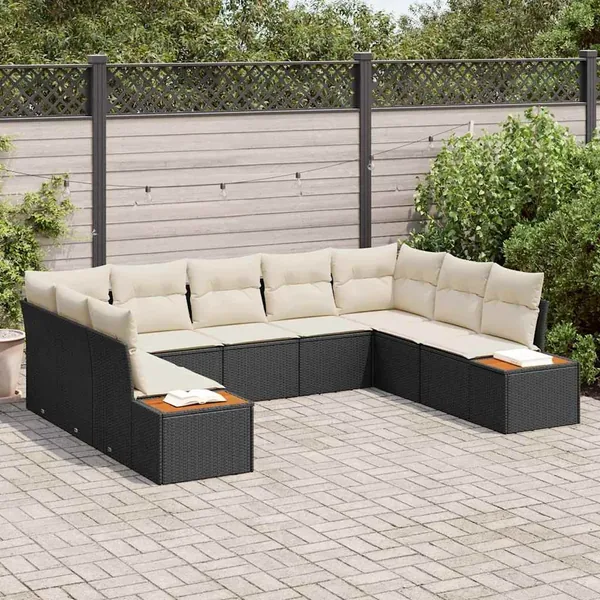 Ensemble de canapé de jardin 5 pcs Noir et Crème Polyrotin