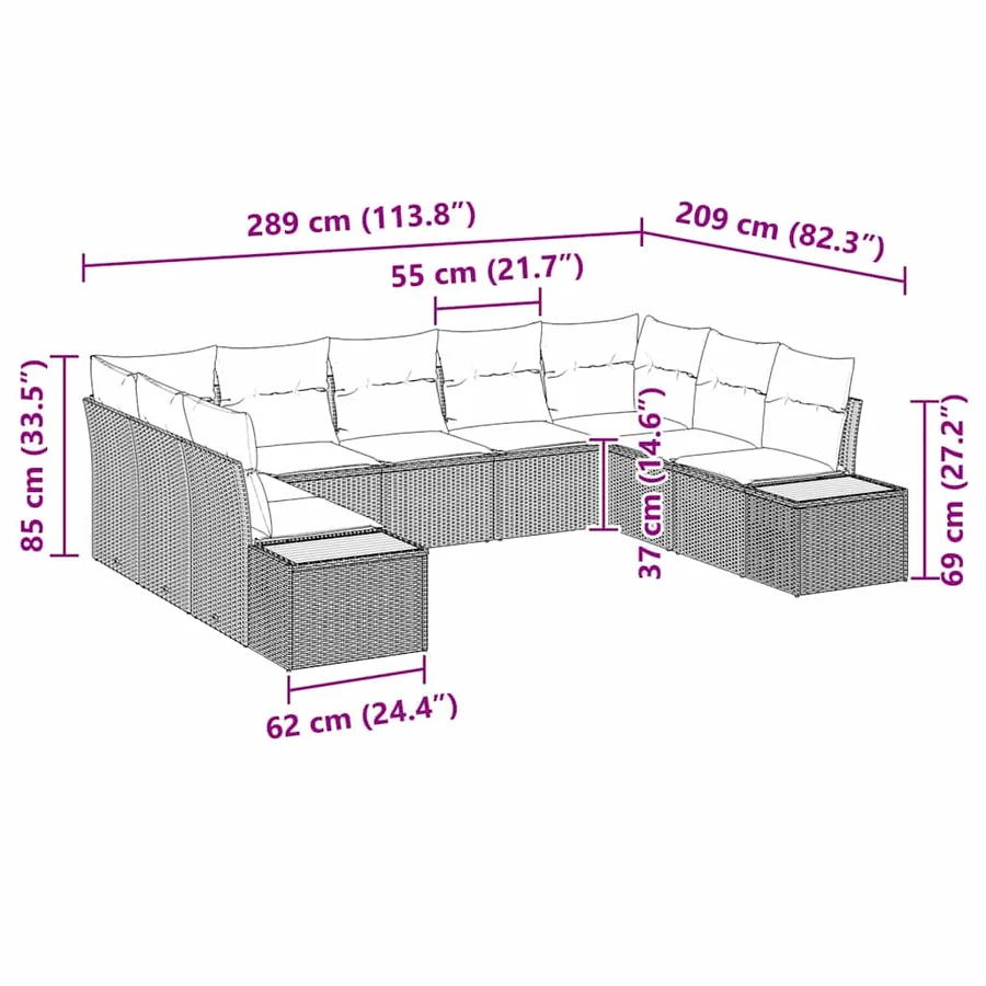 Ensemble de canapé de jardin 5 pcs Noir et Crème Polyrotin - 12