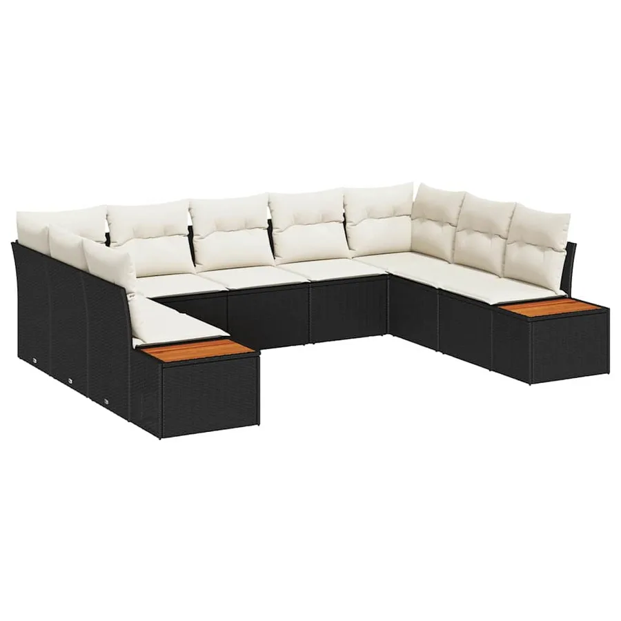 Ensemble de canapé de jardin 5 pcs Noir et Crème Polyrotin - 2