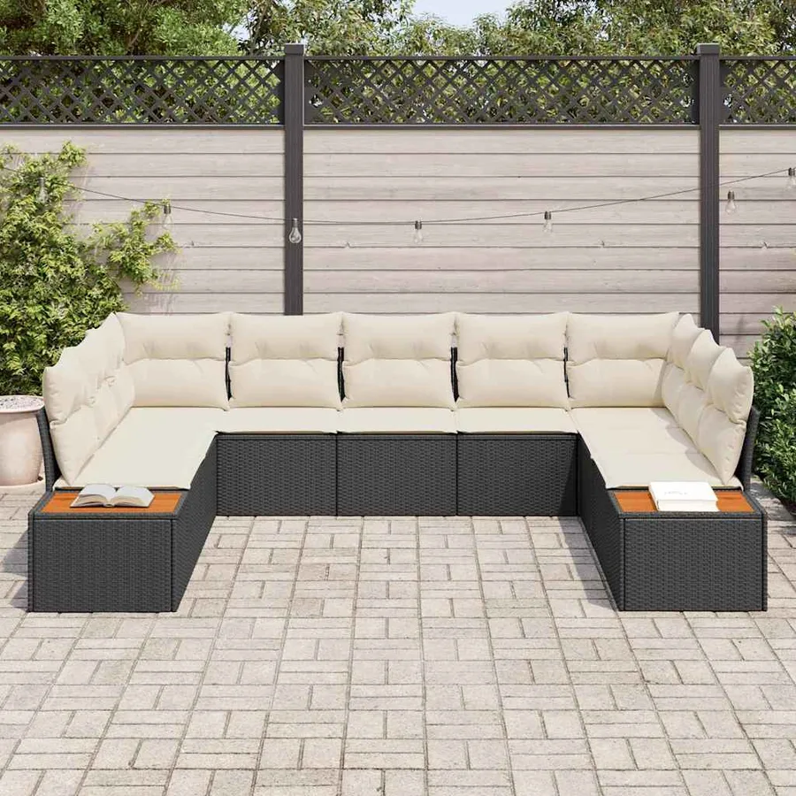 Ensemble de canapé de jardin 5 pcs Noir et Crème Polyrotin - 3