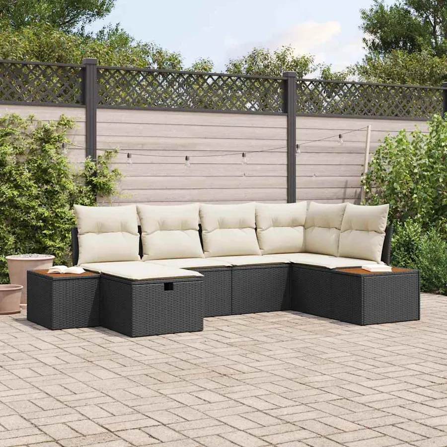Ensemble de canapé de jardin avec coussin Noir polyrotin