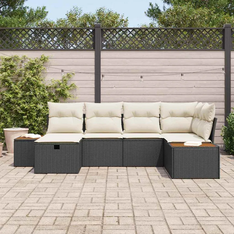 Ensemble de canapé de jardin avec coussin Noir polyrotin - 3