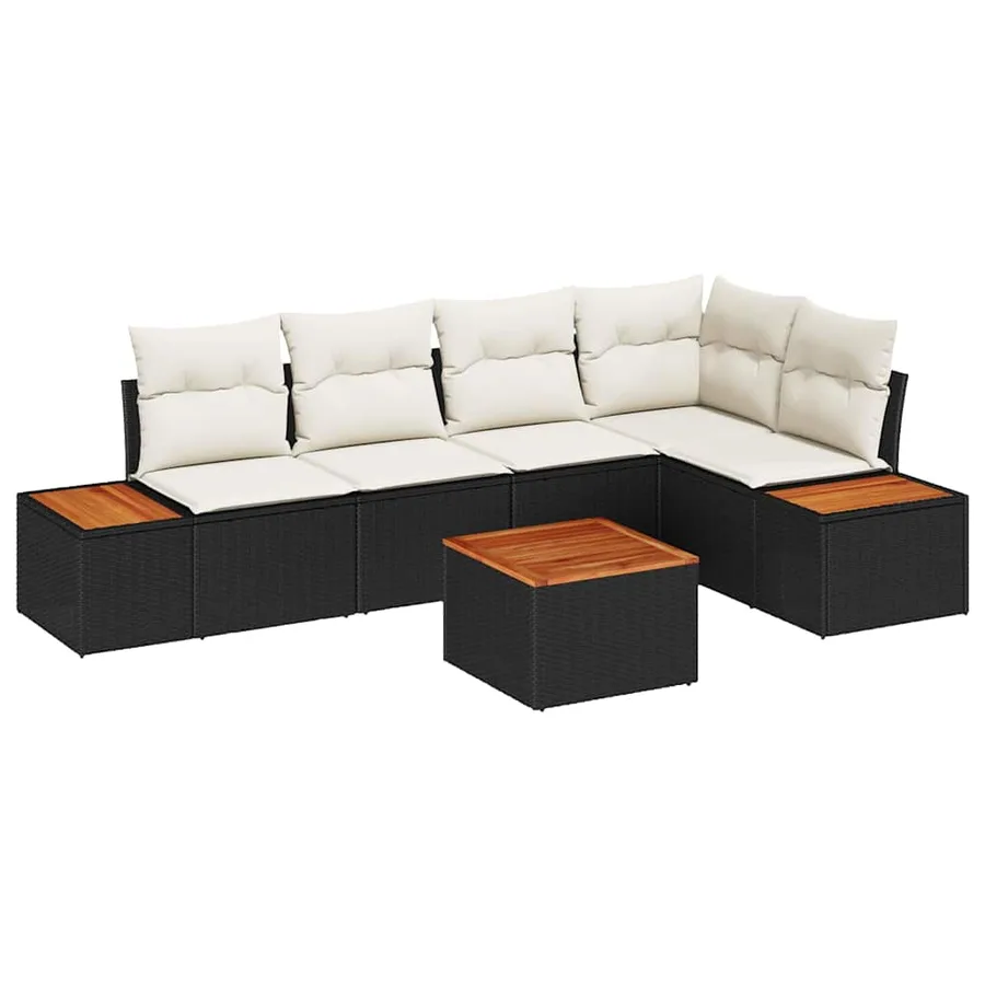 Ensemble de canapé de jardin 6 pcs Noir et crème Poly rotin - 2
