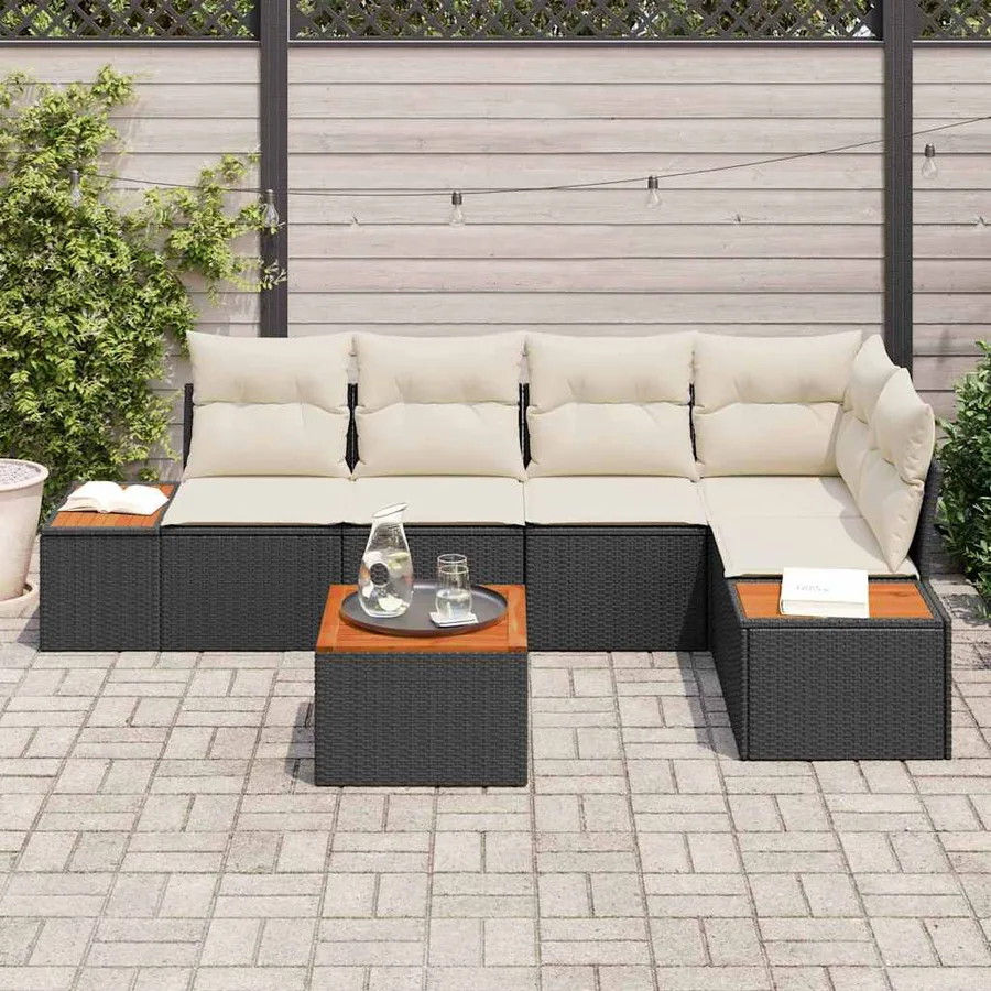 Ensemble de canapé de jardin 6 pcs Noir et crème Poly rotin - 3