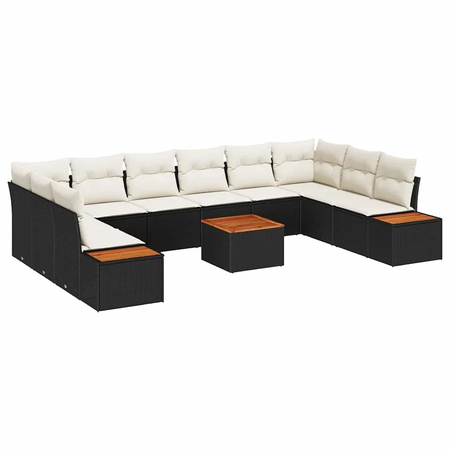 Ensemble de canapé de jardin 10 pcs Noir et Crème Polyrotin - 2