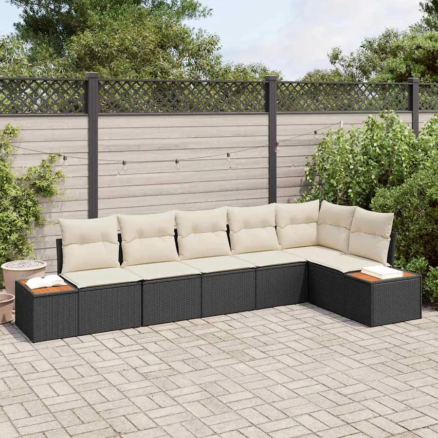 Ensemble de canapé de jardin 6 pcs Noir et Crème Polyrotin