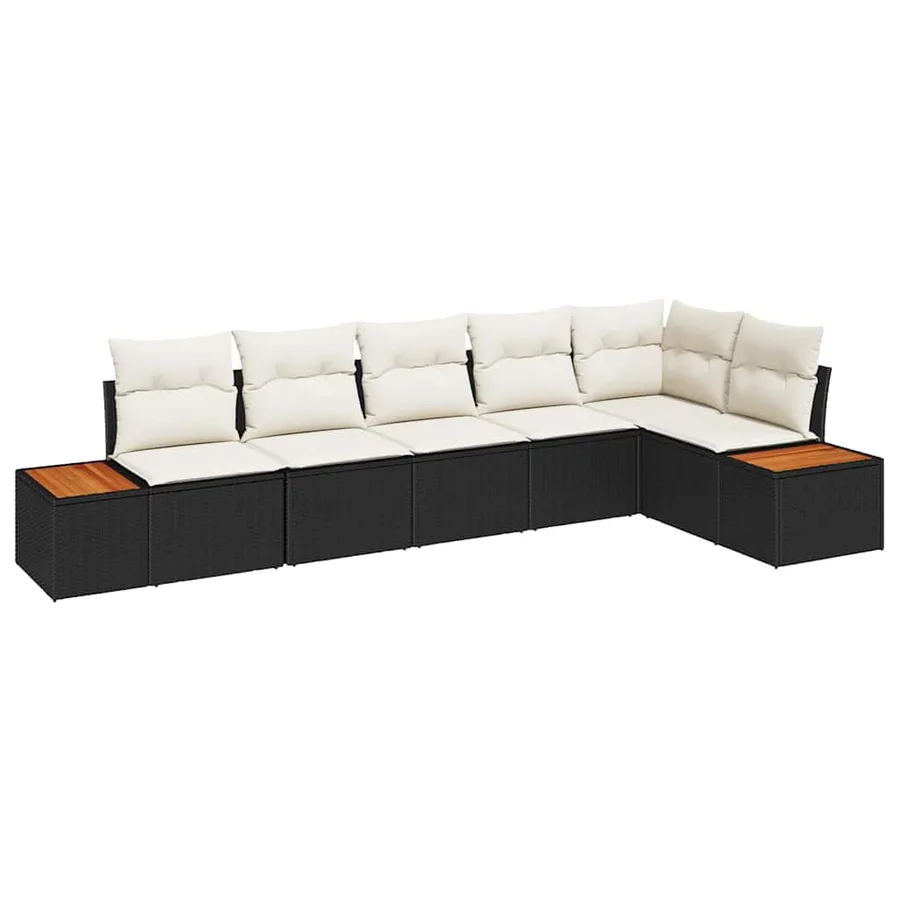 Ensemble de canapé de jardin 6 pcs Noir et Crème Polyrotin - 2