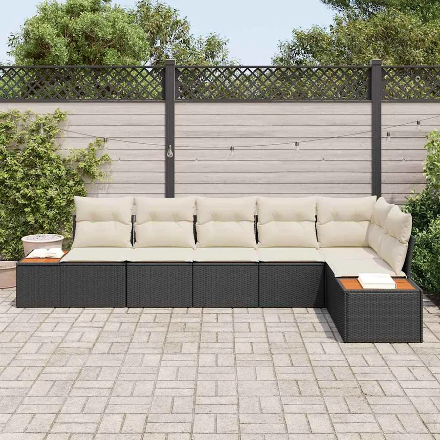 Ensemble de canapé de jardin 6 pcs Noir et Crème Polyrotin - 3