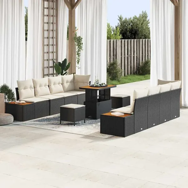 Ensemble de canapé de jardin 11 pcs Noir Poly rotin