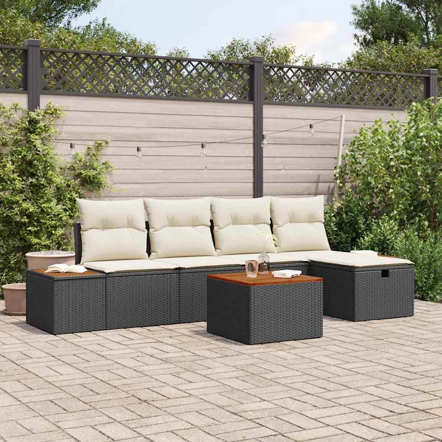 Ensemble de canapé de jardin 6 pcs Noir Poly rotin