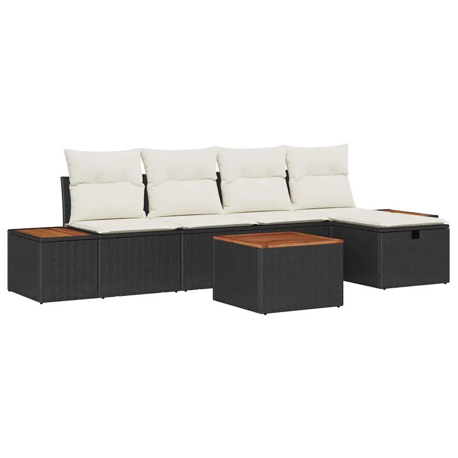 Ensemble de canapé de jardin 6 pcs Noir Poly rotin - 2