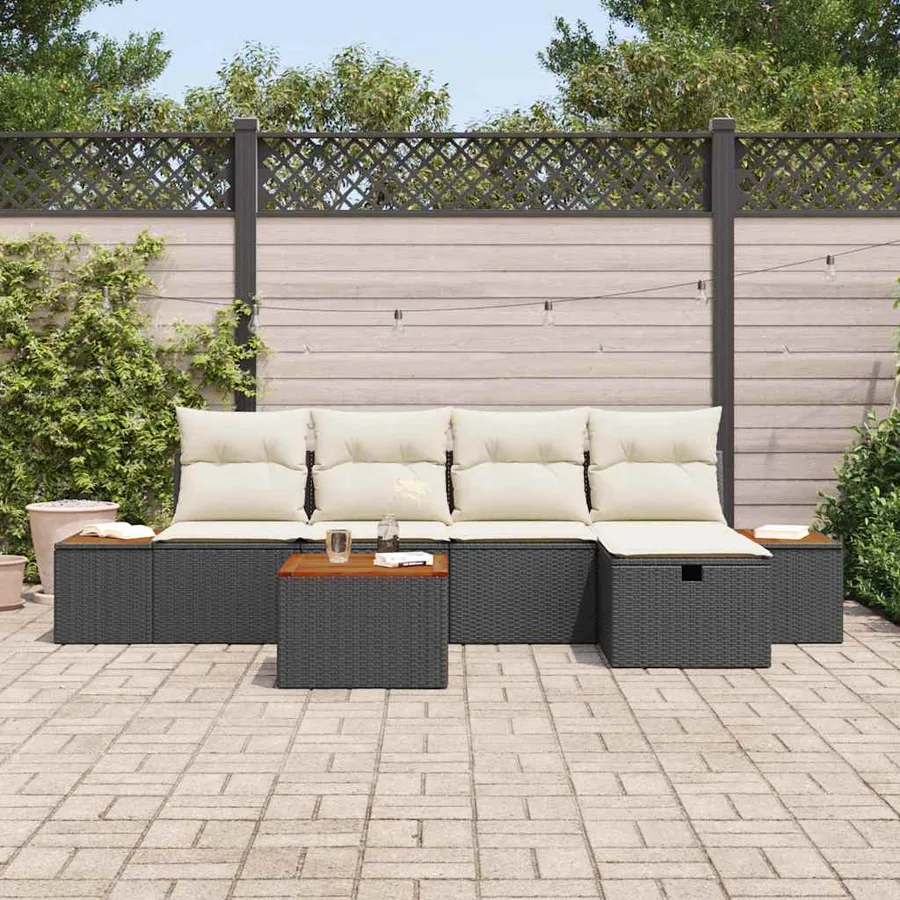 Ensemble de canapé de jardin 6 pcs Noir Poly rotin - 3