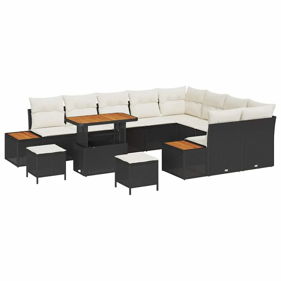 Ensemble de canapé de jardin 12 pcs Noir Poly rotin - 2