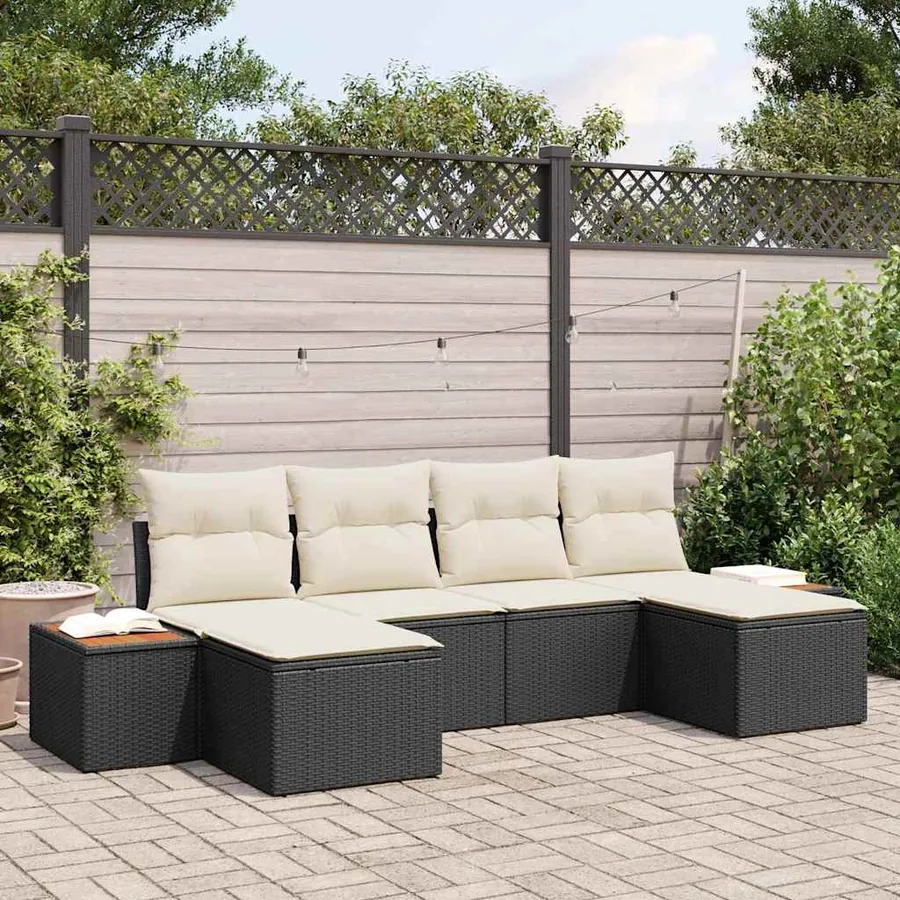 Ensemble de canapé de jardin 6 pcs Noir et Crème Poly Rattan