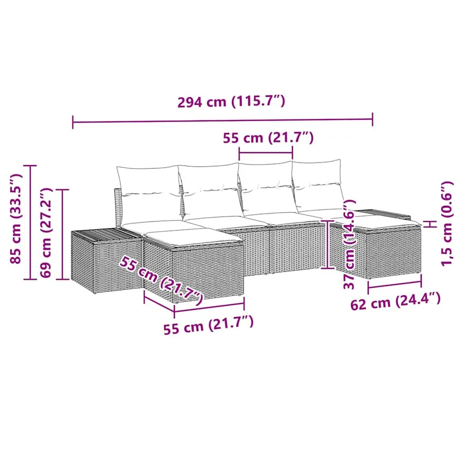 Ensemble de canapé de jardin 6 pcs Noir et Crème Poly Rattan - 12