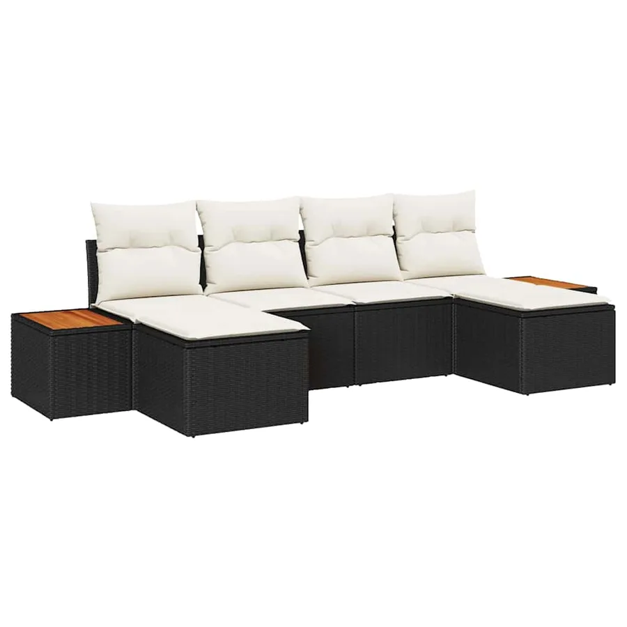Ensemble de canapé de jardin 6 pcs Noir et Crème Poly Rattan - 2