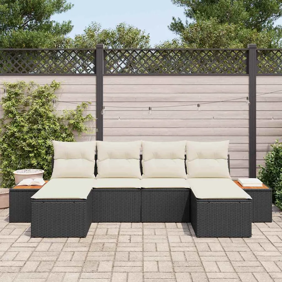Ensemble de canapé de jardin 6 pcs Noir et Crème Poly Rattan - 3