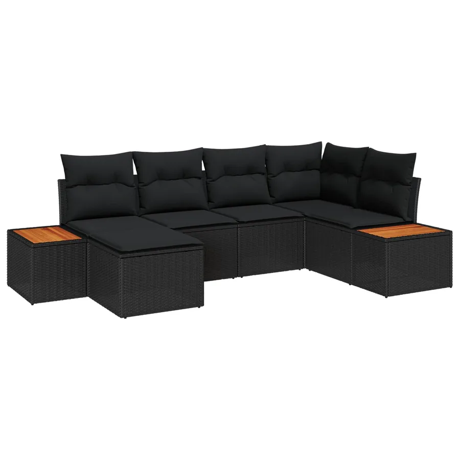 Ensemble de canapé de jardin avec coussin 7 pcs Noir Polyrotin - 2