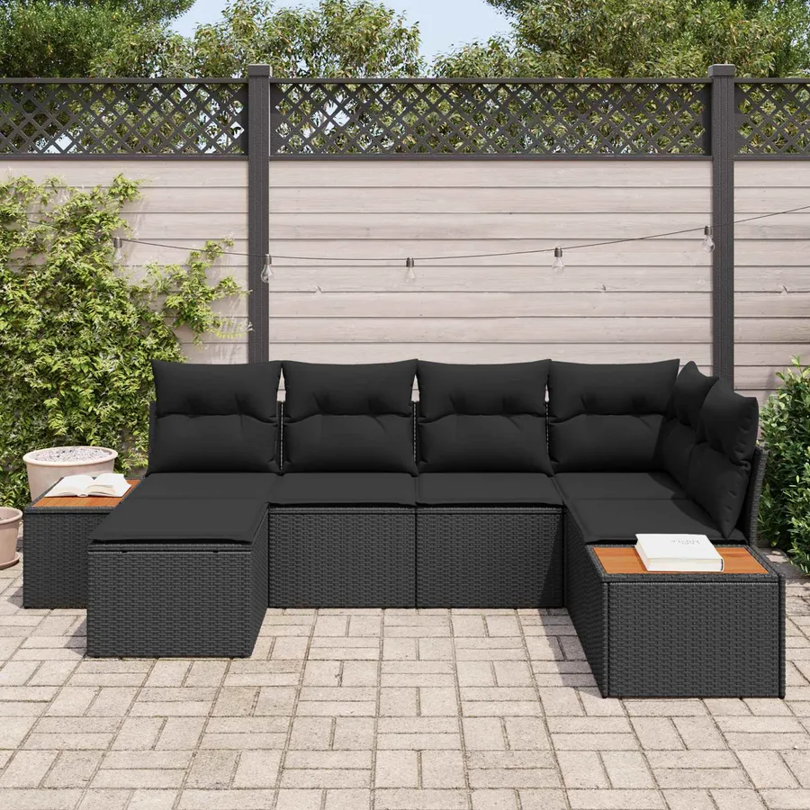 Ensemble de canapé de jardin avec coussin 7 pcs Noir Polyrotin - 3