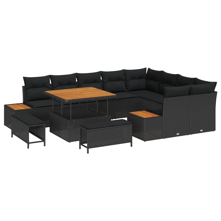Ensemble de canapé de jardin 12 pcs Noir Poly rotin - 2