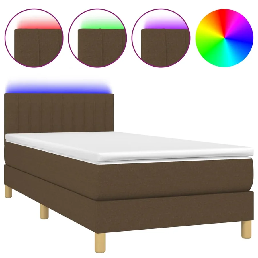 Sommier à lattes de lit et matelas et LED Marron foncé 90x200cm - 2
