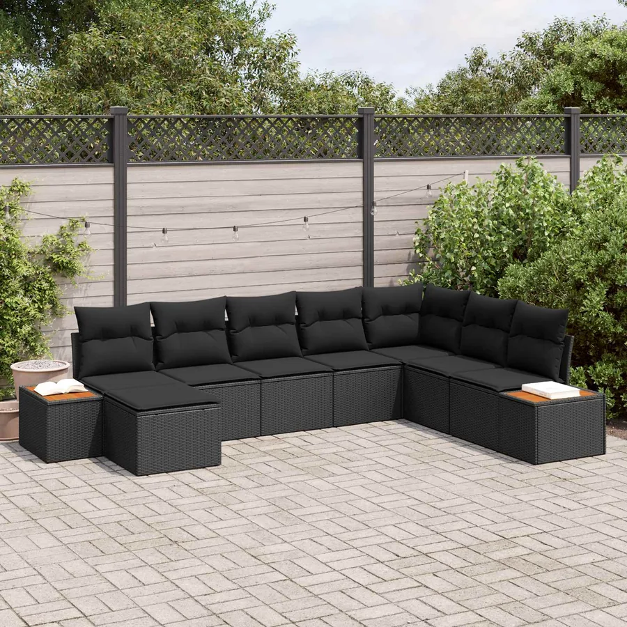 Ensemble de canapé de jardin avec coussin 9 pcs Noir Polyrotin