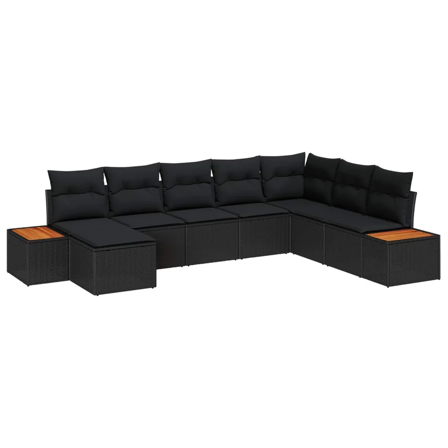 Ensemble de canapé de jardin avec coussin 9 pcs Noir Polyrotin - 2