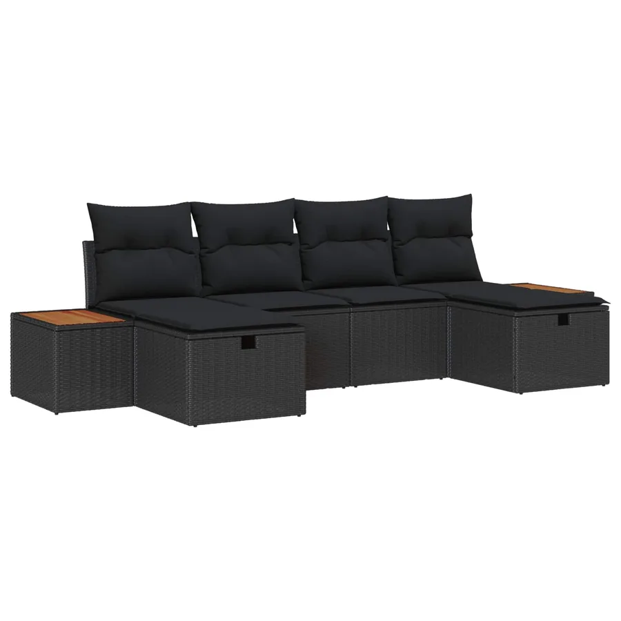 Ensemble de canapé de jardin 6 pcs Noir 55 x 62 x 69 cm - 2