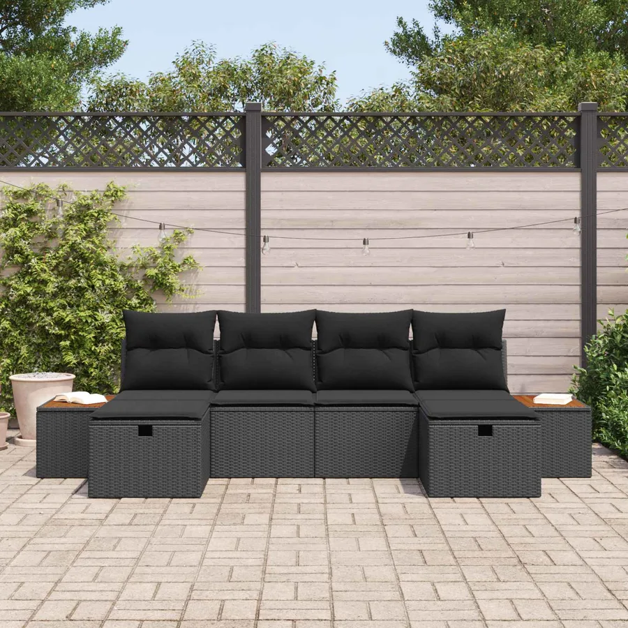 Ensemble de canapé de jardin 6 pcs Noir 55 x 62 x 69 cm - 3