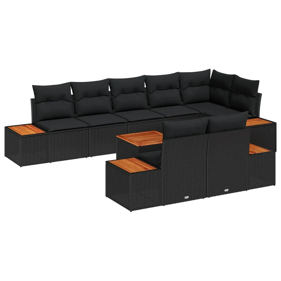 Ensemble de canapé de jardin avec coussin 8 pcs Noir Polyrotin - 2