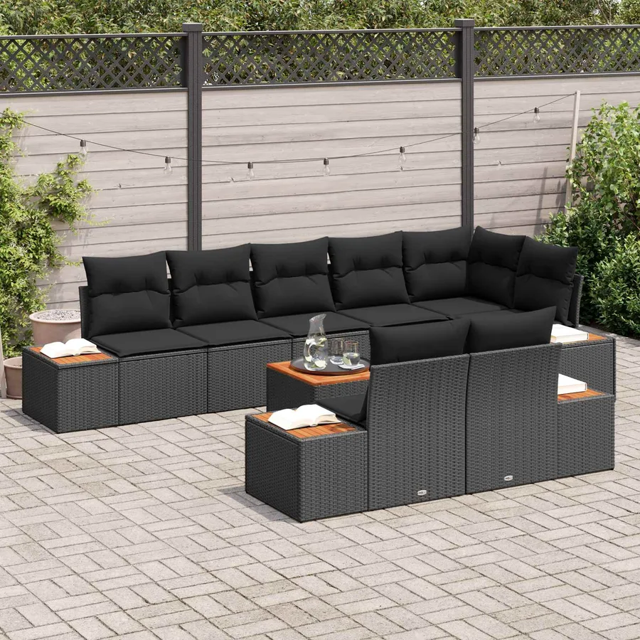 Ensemble de canapé de jardin avec coussin 8 pcs Noir Polyrotin - 3