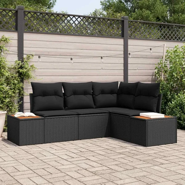 Ensemble de canapé de jardin avec coussin 4 pcs Noir Polyrotin