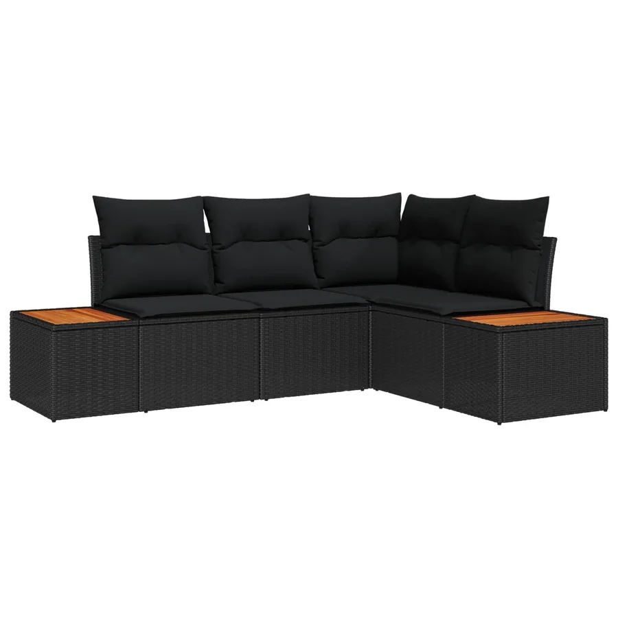 Ensemble de canapé de jardin avec coussin 4 pcs Noir Polyrotin - 2