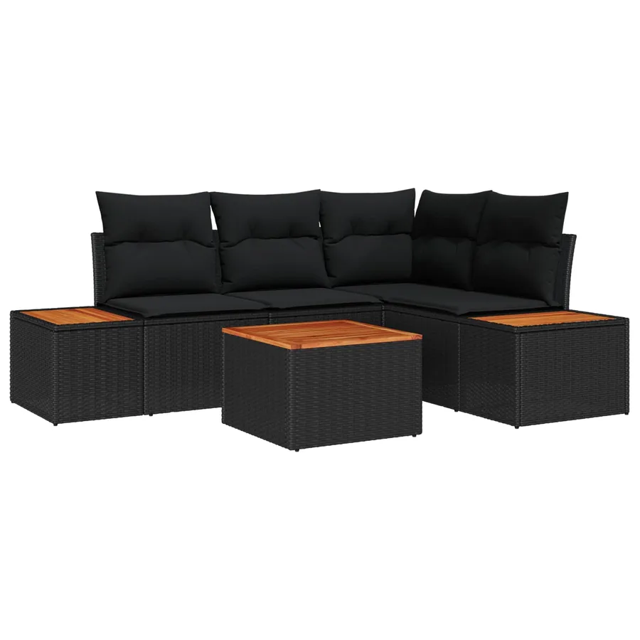 Ensemble de canapé de jardin avec coussin 4 pcs Noir Polyrotin - 2