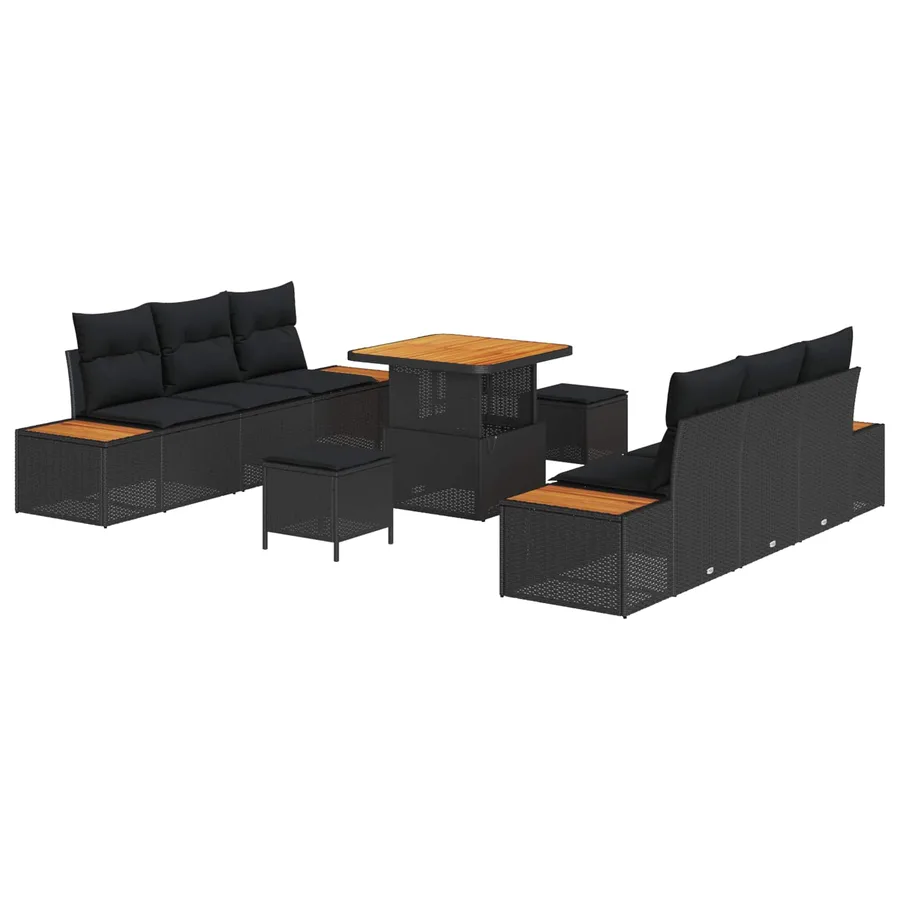 Ensemble de canapé de jardin avec coussin 9 pcs Noir Poly rotin - 2