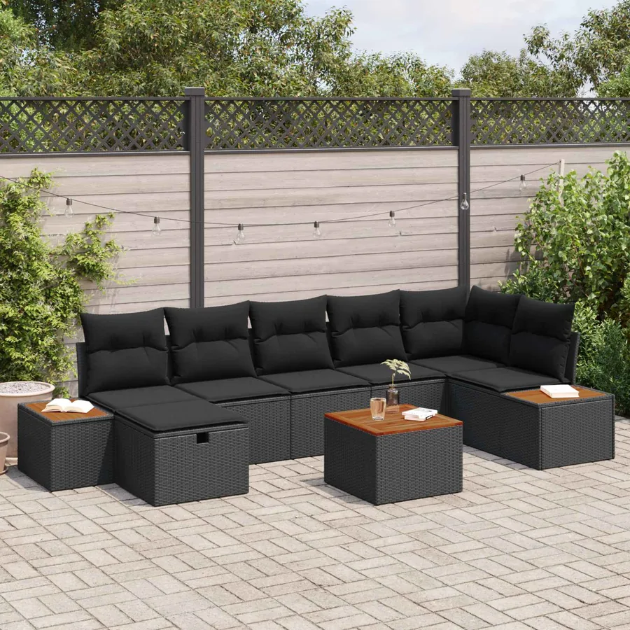 Ensemble de canapé de jardin 8 pcs Noir Poly rotin