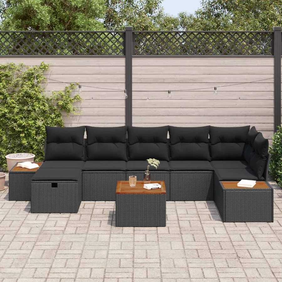 Ensemble de canapé de jardin 8 pcs Noir Poly rotin - 3