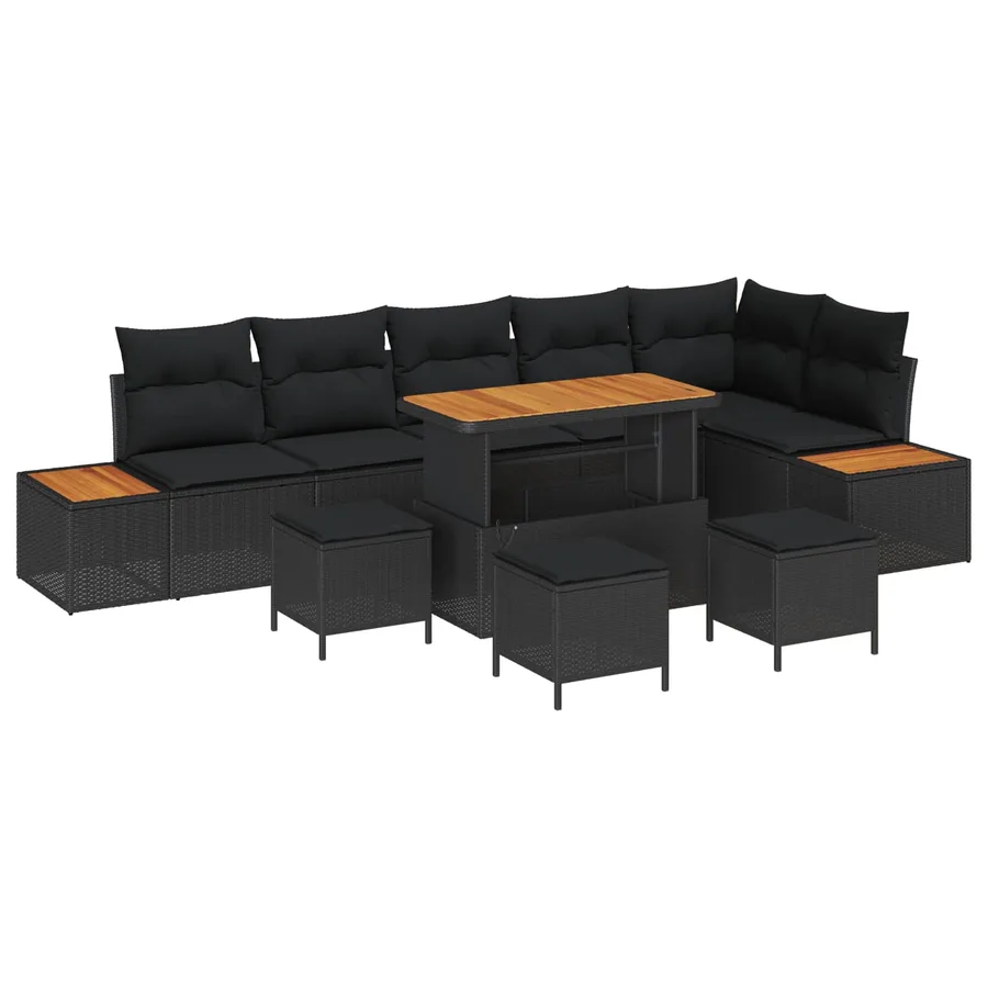 Ensemble de canapé de jardin 10 pcs Noir Poly rotin - 2