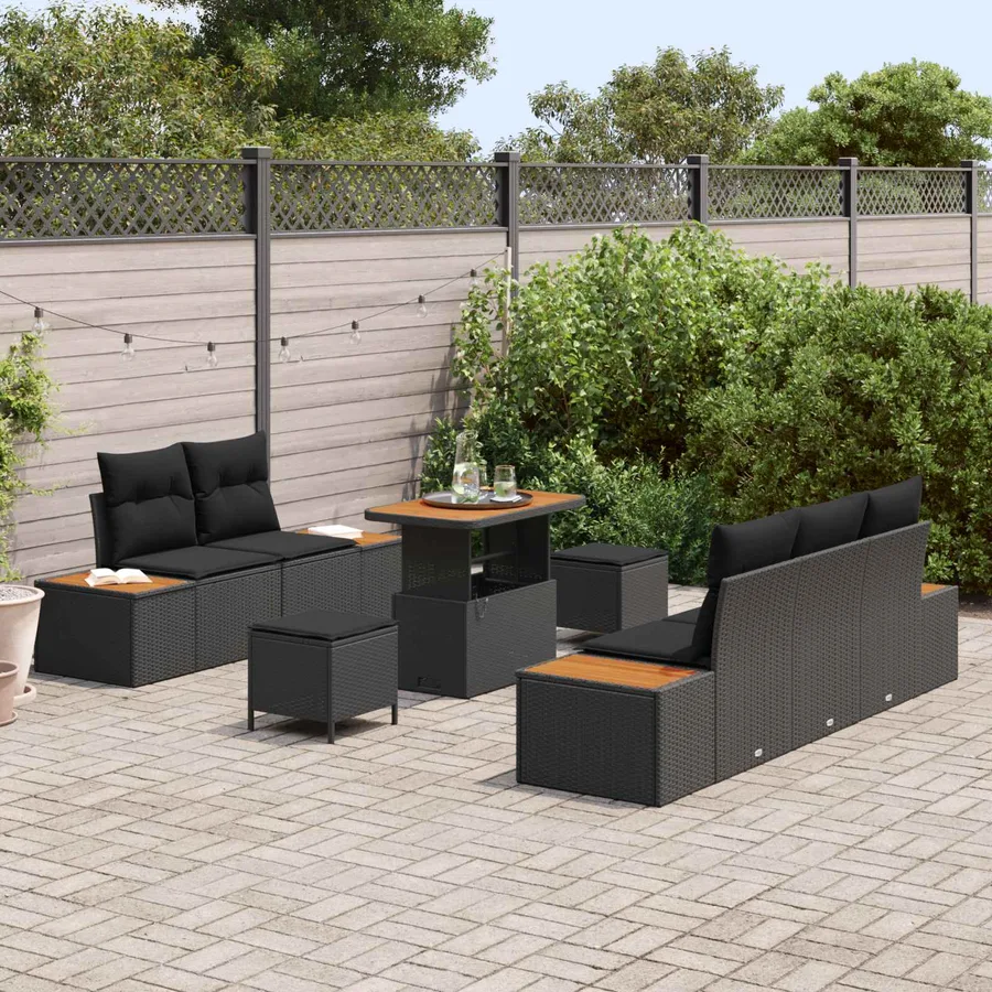 Ensemble de canapé de jardin avec coussin 8 pcs Noir - 3