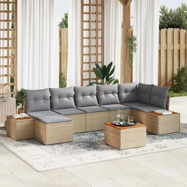 Ensemble de canapé de jardin 8 pcs Beige et Gris clair