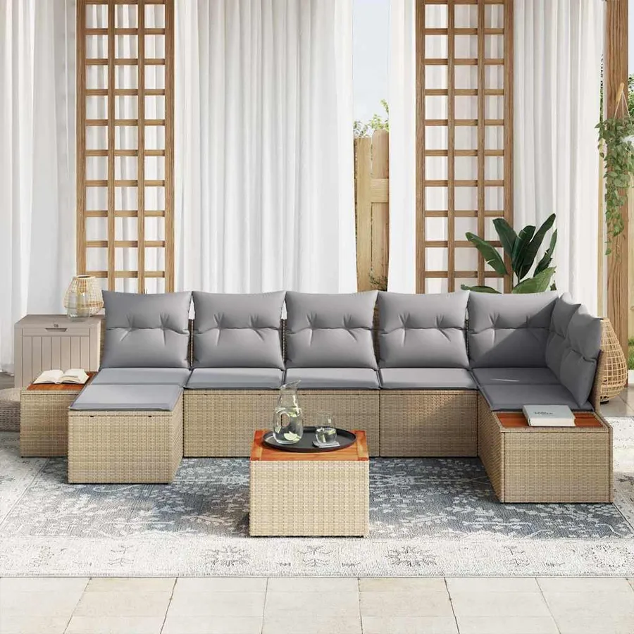 Ensemble de canapé de jardin 8 pcs Beige et Gris clair - 3