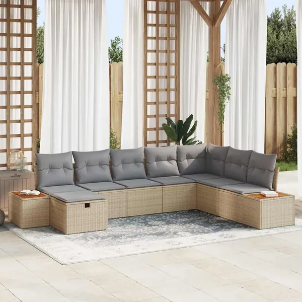 Ensemble de canapé de jardin avec coussin Beige polyrotin