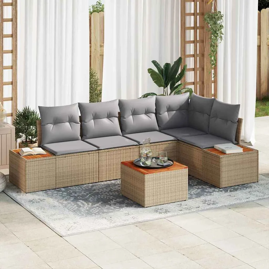 Ensemble de canapé de jardin 6 pcs beige et gris clair