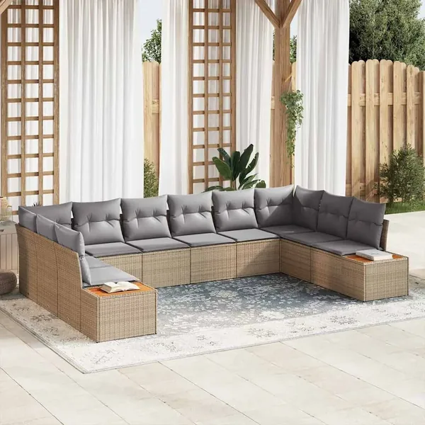 Ensemble de canapé de jardin 10 pcs Beige et Gris clair