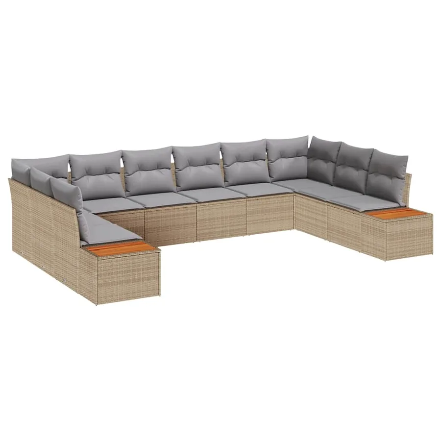 Ensemble de canapé de jardin 10 pcs Beige et Gris clair - 2