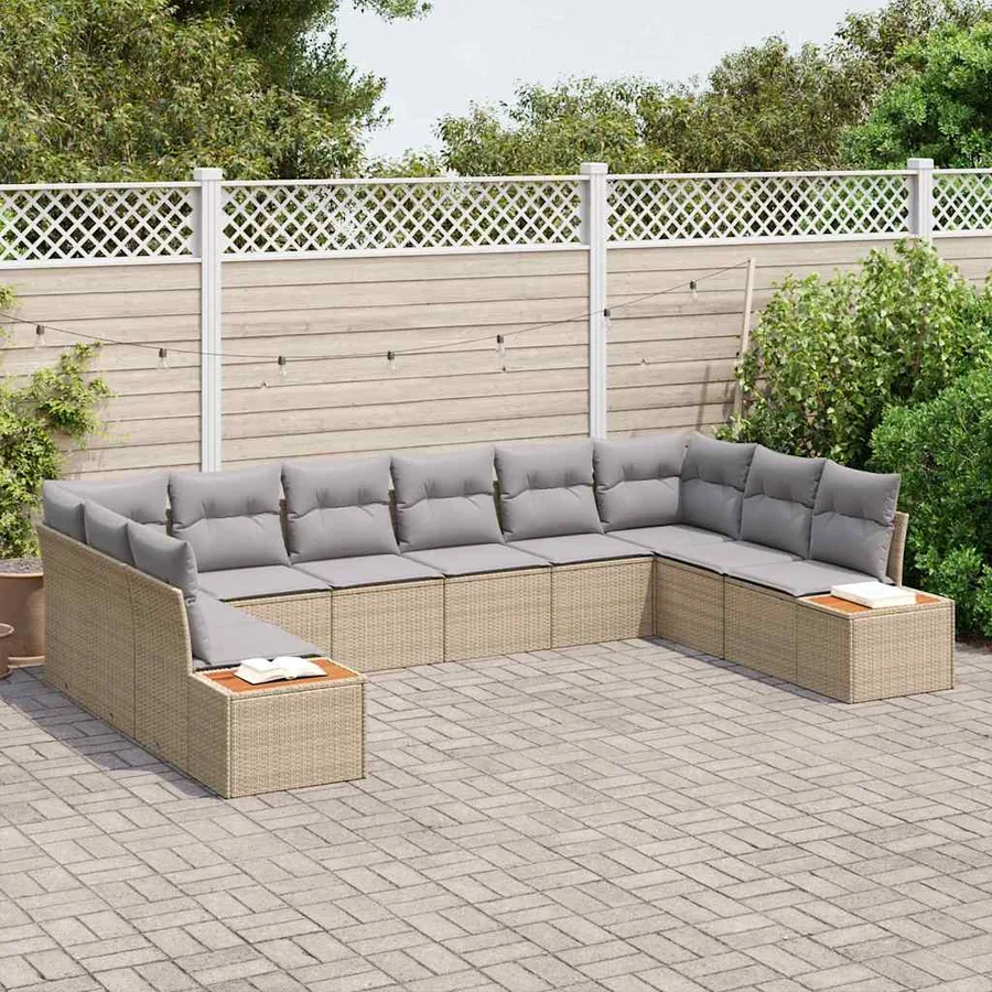 Ensemble de canapé de jardin 10 pcs Beige et Gris clair - 3