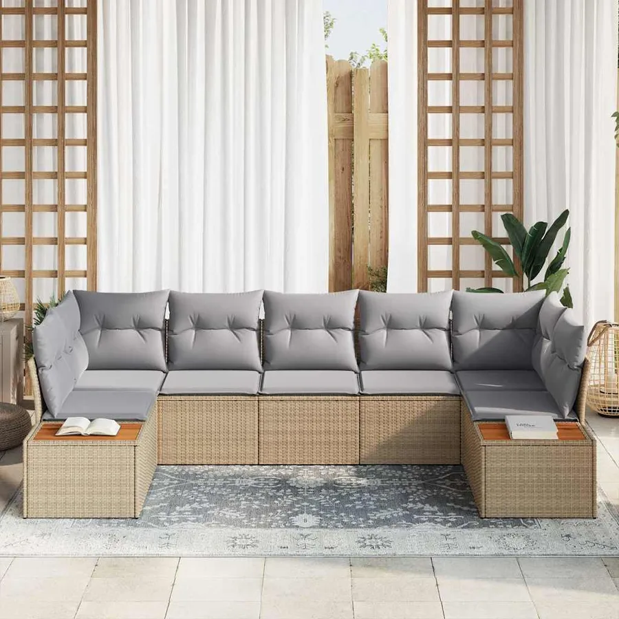Ensemble de canapé de jardin 7 pcs Beige et Gris clair - 3