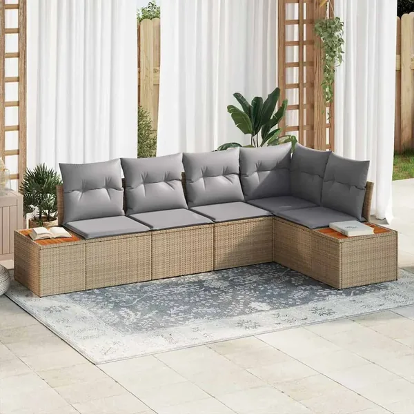 Ensemble de canapé de jardin 5 pcs beige et gris clair